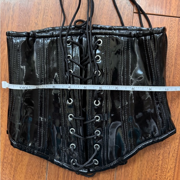 Black Patent Faux Leather Zip Corset sz Small - Picture 11 of 11